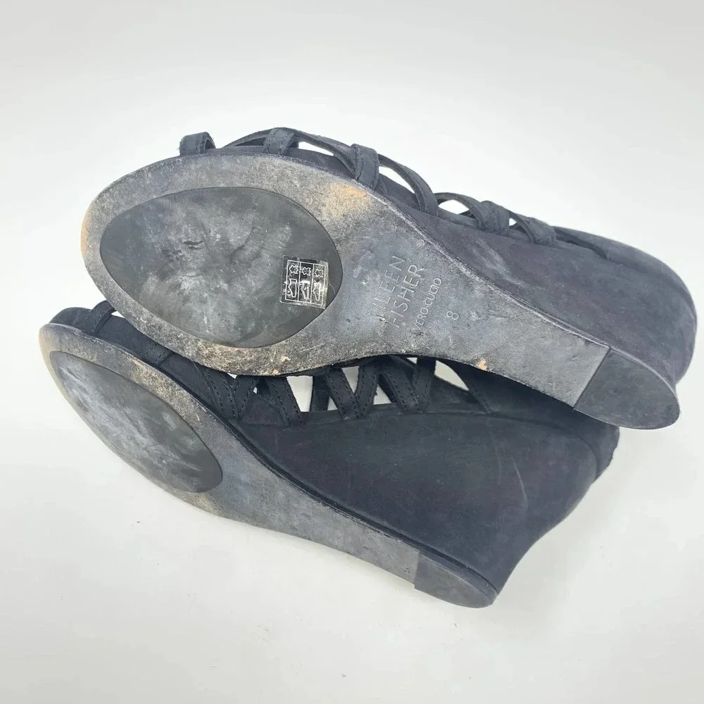 Eileen Fisher Caged Lattice Wedge‎ Sandals Black